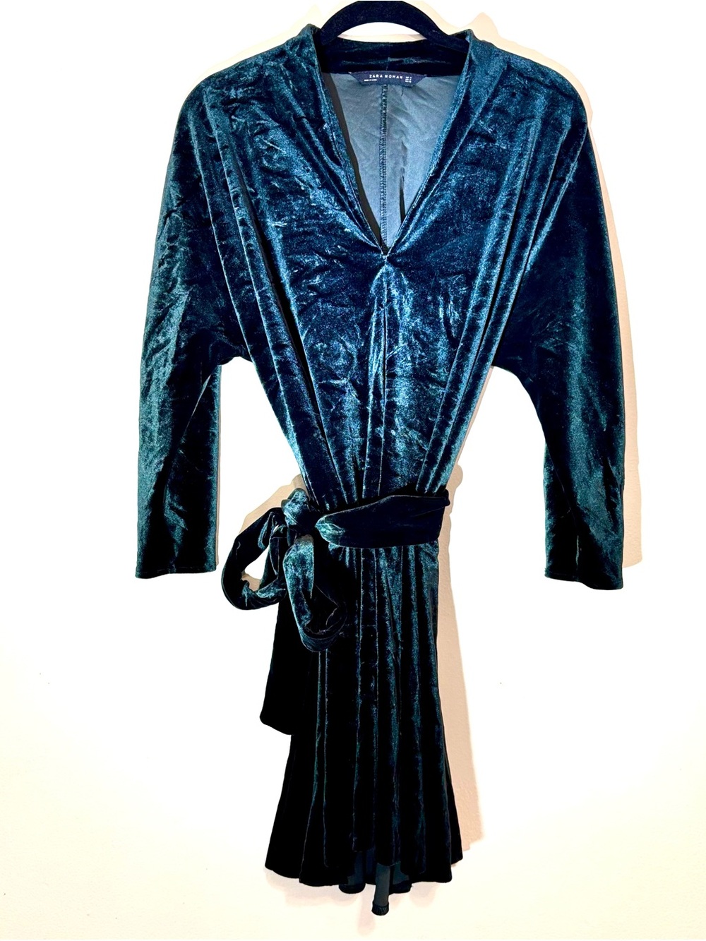 Zara Teal Velvet Wrap Mini Dress